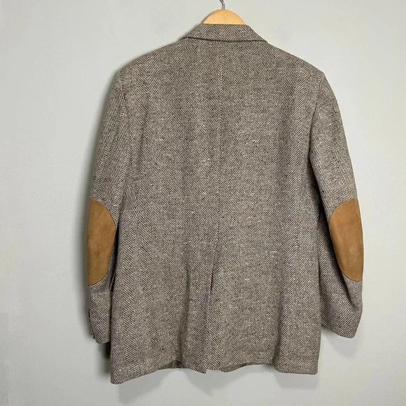 Vintage Lanvin Paris Luxury 100% Pure Scottish Wool Tweed Blazer Leather Accent - Picture 2 of 8